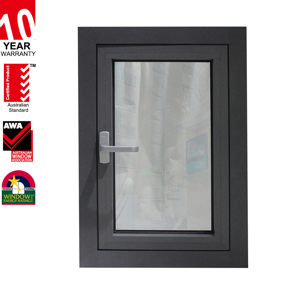 Rothnow hurricane-proof aluminum 55 series casement window, 1000mm x 1000mm, black frame with secure glass, designed for durability