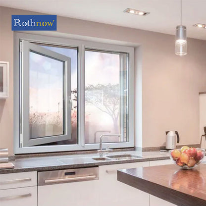 Black Rothnow Hurricane Proof Aluminum Casement Window 55 Series, 1000mm x 1000mm, with a sturdy frame and glass pane.