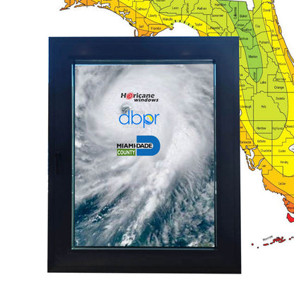 Rothnow® 55 Series hurricane-proof aluminum fixed window, 1000mm wide by 1000mm high, black frame with secure glass panes.