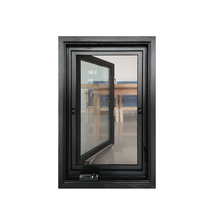 Rothnow® NFRC CSA certified aluminum casement window, 55 series, black frame, 1000mm x 1000mm, with glass panes.
