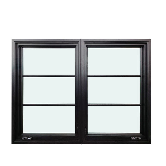 Rothnow NFRC/CSA certified aluminum casement window, 55 series, black finish, 1000mm wide by 1000mm high, with side vents.