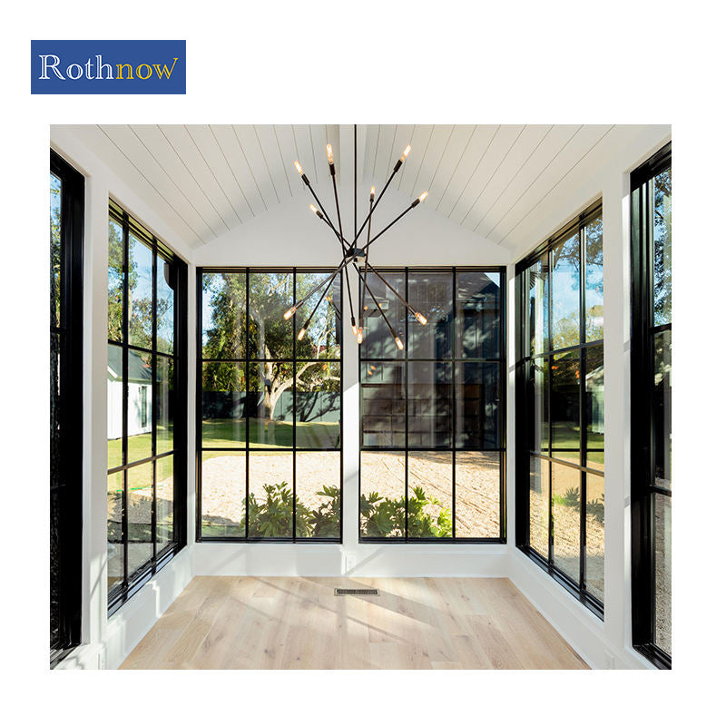 Rothnow® NFRC and CSA certified aluminum fixed window, 55 Series, black frame, 1000mm x 1000mm, for modern building design