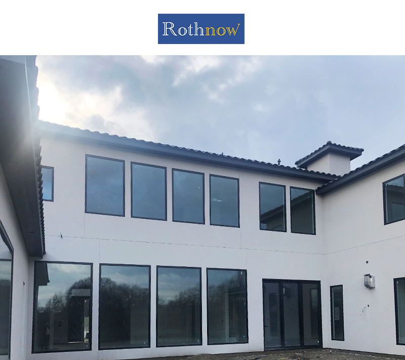 Rothnow North American Standard Aluminum Fixed Window, 55 Series, black frame, 1000mm x 1000mm, modern design, clear glass.