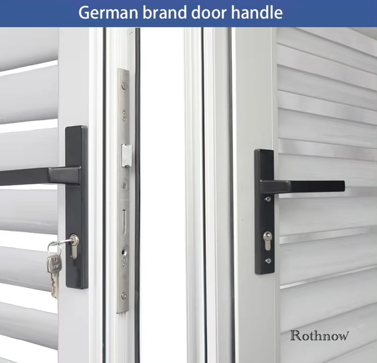 Rothnow® aluminum 50 Series louver door for balcony, white finish, 1600mm wide and 2100mm high, with adjustable louvers.
