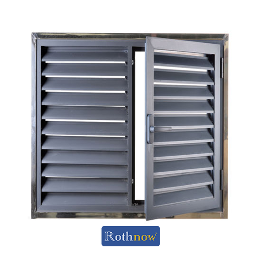 Rothnow Grey Aluminum Door 50 Series louver door with white frame, 1600mm W x 2100mm H, modern ventilation design