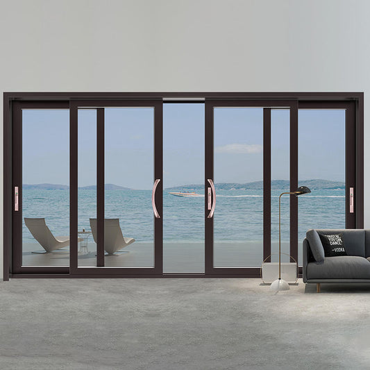 Rothnow® Aluminum 120 Series sliding balcony door in black, with large transparent glass panels and sleek frame.