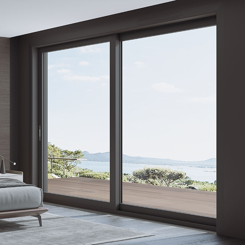 Rothnow® Aluminum Door 120 Series sliding door for commercial project, black finish, 2000mm wide by 2200mm high, modern design