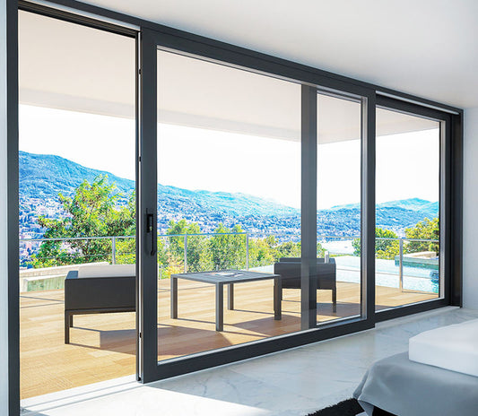 Rothnow Hurricane Proof Aluminum Door 125 Series, heavy sliding door in black, with durable aluminum frame and large glass panel.