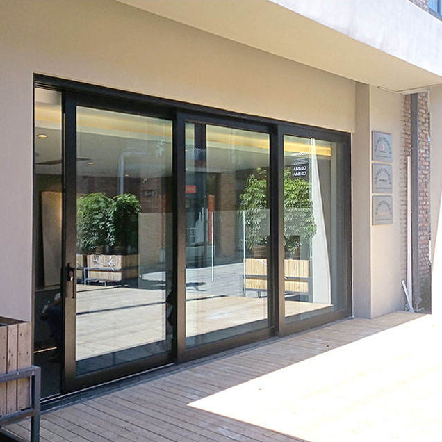 Rothnow® Hurricane Proof Aluminum Sliding Door in black, 150 Series, measuring 2000mm wide by 2200mm high, durable and secure.