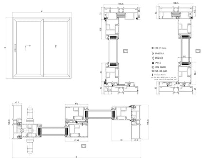 Rothnow Miami Dade certification hurricane-proof aluminum sliding door, 150 series, black finish, 2000mm x 2200mm.