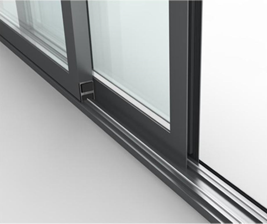 Rothnow Miami Dade certified hurricane-proof aluminum sliding door in black, 150 series, with large glass panels and sturdy frame.