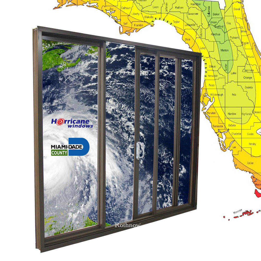 Rothnow Miami Dade certified hurricane-proof aluminum sliding door, 150 Series, black finish, 2000mm wide by 2200mm high