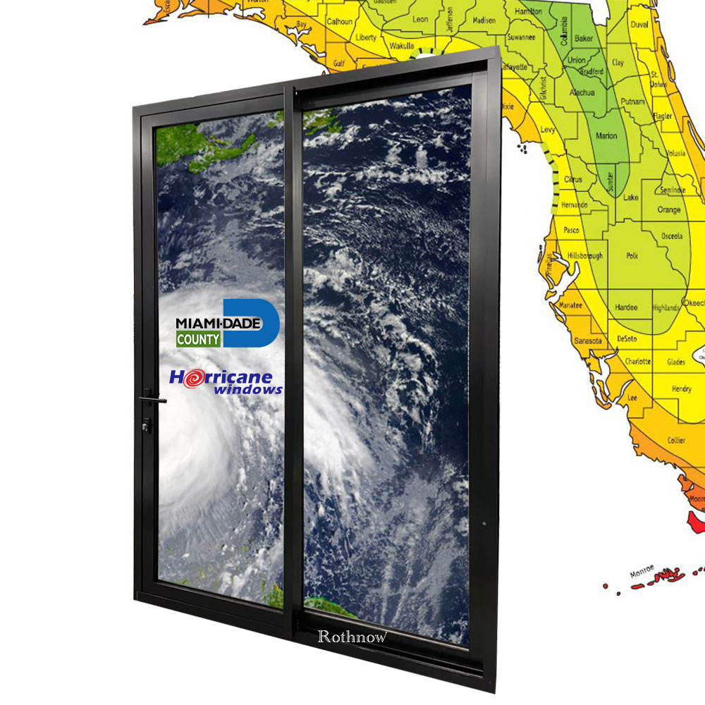 Rothnow Miami Dade certified hurricane-proof aluminum sliding door in black, 150 series, 2000mm wide and 2200mm high