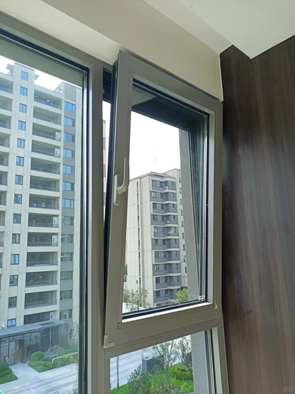 Rothnow UPVC Vinyl Window RNVW10 tilt and turn window, black frame, 24x36 inches, showing open tilt and turn mechanism