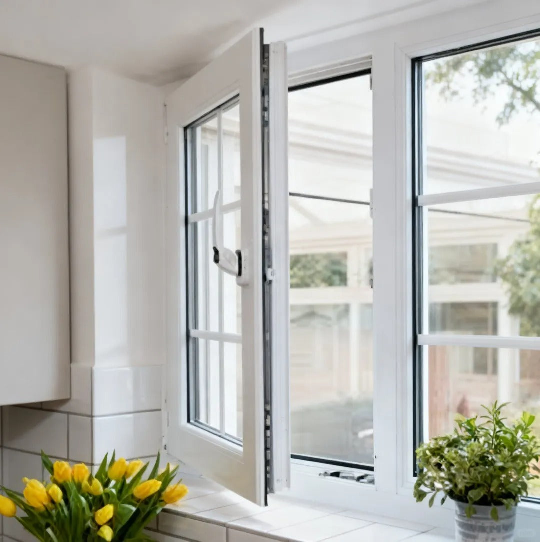 Black Rothnow UPVC Vinyl Casement Window with 24W x 36H inches, showcasing its sleek design and sturdy frame.