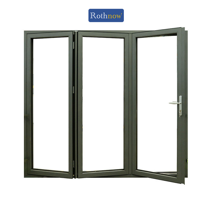 Rothnow® Aluminum Door 75 Series Bifold Door, black finish, with sleek design and sturdy aluminum frame for modern interior or exterior use.