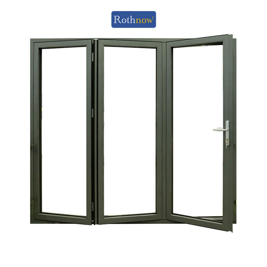 Rothnow® Aluminum Door 75 Series Bifold Door, black finish, with sleek design and sturdy aluminum frame for modern interior or exterior use.