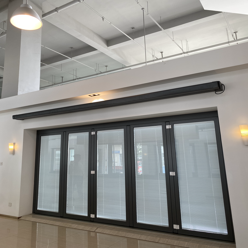 Rothnow 75 Series aluminum bifold door in black, 2400mm wide by 2300mm high, with sleek modern design and durable aluminum frame.