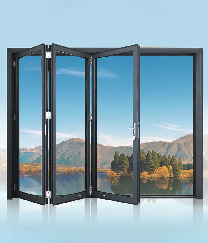 Rothnow® Aluminum Door 75 Series bifold door in black, 2400mm wide by 2300mm high, with sleek modern design.