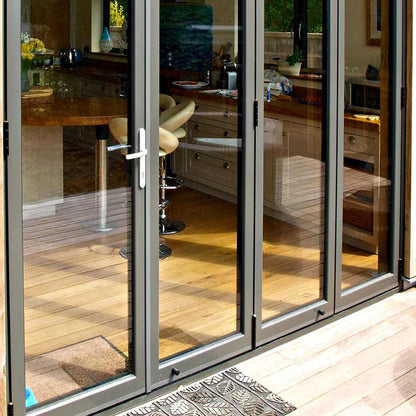 Rothnow® Aluminum 75 Series Bifold Door for balcony, black finish, 2400mm wide by 2300mm high, sleek and modern door design.