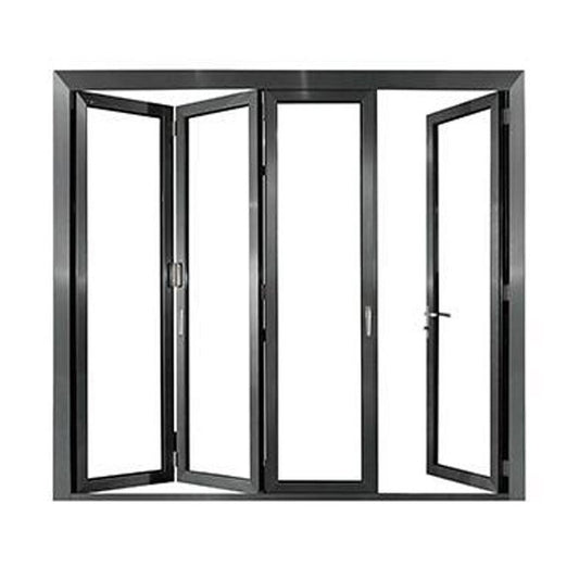 Rothnow® Aluminum Bifold Door for Balcony, 75 Series, black finish, 2400mm wide by 2300mm high, stylish modern door for outdoor balcony access.