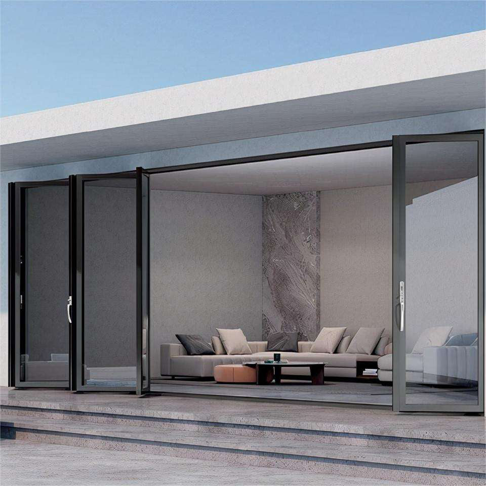 Rothnow® Aluminum 75 Series bifold exterior door, black finish, 2400mm W x 2300mm H, with sleek modern design.