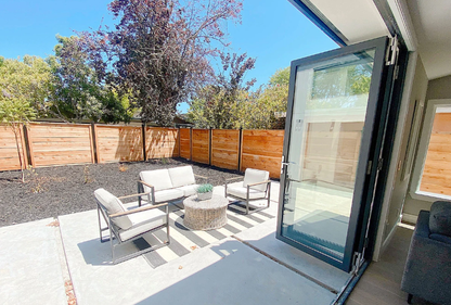 Rothnow® Aluminum 75 Series Bifold Exterior Door, black finish, 2400mm wide by 2300mm high, with sleek modern design.