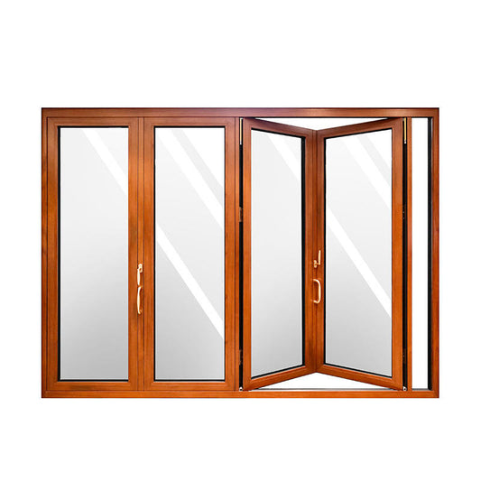 Rothnow® Aluminum Bifold Door 75 Series with wood texture finish, black color, 2400mm wide by 2300mm high, modern interior door.