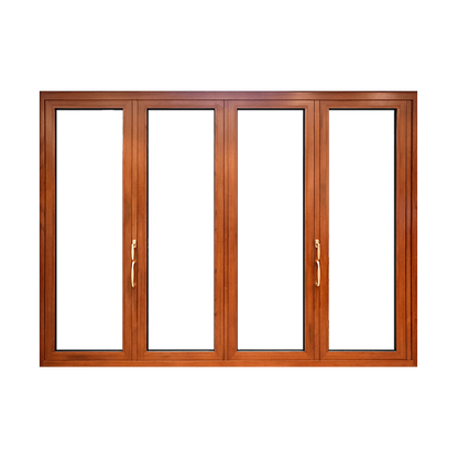 Rothnow Aluminum 75 Series Bifold Door with wood texture, black finish, 2400mm W x 2300mm H, for modern interior or exterior use.