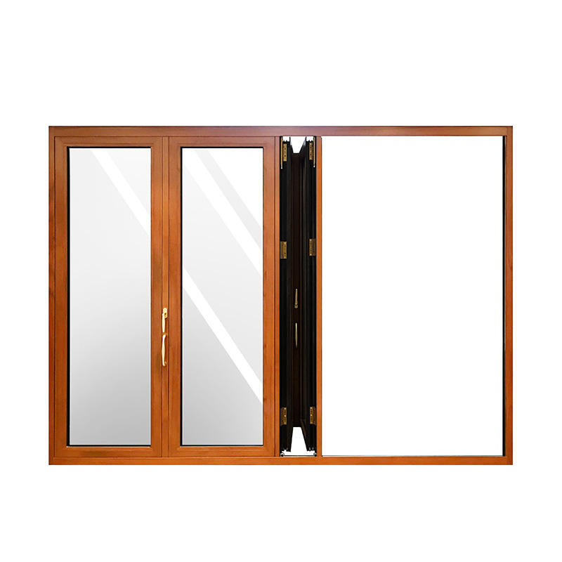Rothnow® Aluminum Door 75 Series Bifold Door with wood texture finish, black color, 2400mm W x 2300mm H, modern design.