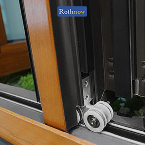 Rothnow® Aluminum Bifold Door 75 Series with wood texture finish, black color, 2400mm W x 2300mm H, modern interior door