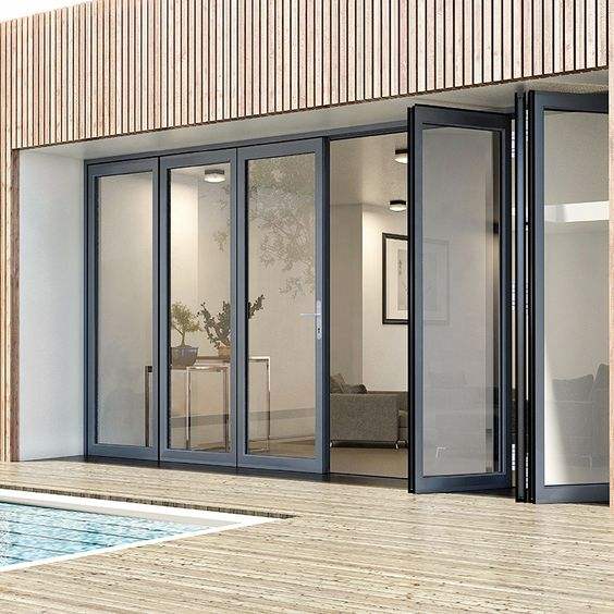 Rothnow® Aluminum Door 75 Series black bifold door, 2400mm wide by 2300mm high, with black finish and sleek design.