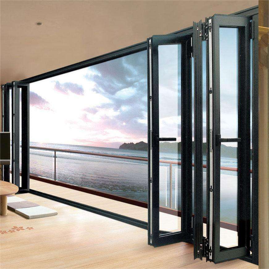 Rothnow® 75 Series black aluminum bifold door, 2400mm wide and 2300mm high, with sleek black finish and modern design.