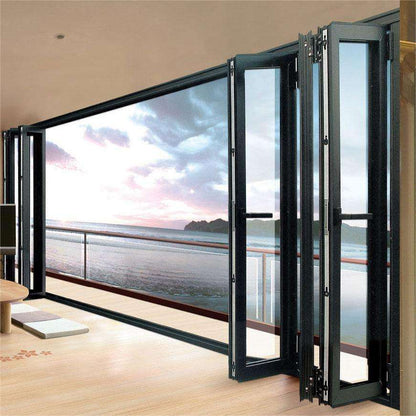 Rothnow® 75 Series black aluminum bifold door, 2400mm wide and 2300mm high, with sleek black finish and modern design.