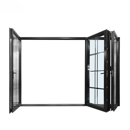 Rothnow® 75 Series aluminum French-style bifold door in black, 2400mm wide by 2300mm high, featuring multiple glass panels.