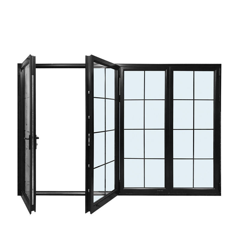 Rothnow® Aluminum 75 Series French Style Bifold Door with black finish, 2400mm wide by 2300mm high, showcasing sleek modern design.