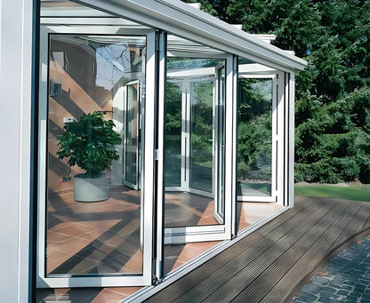 Rothnow® 75 Series aluminum thermal break bifold door in black, with glass panels, measuring 2400mm wide and 2300mm high.