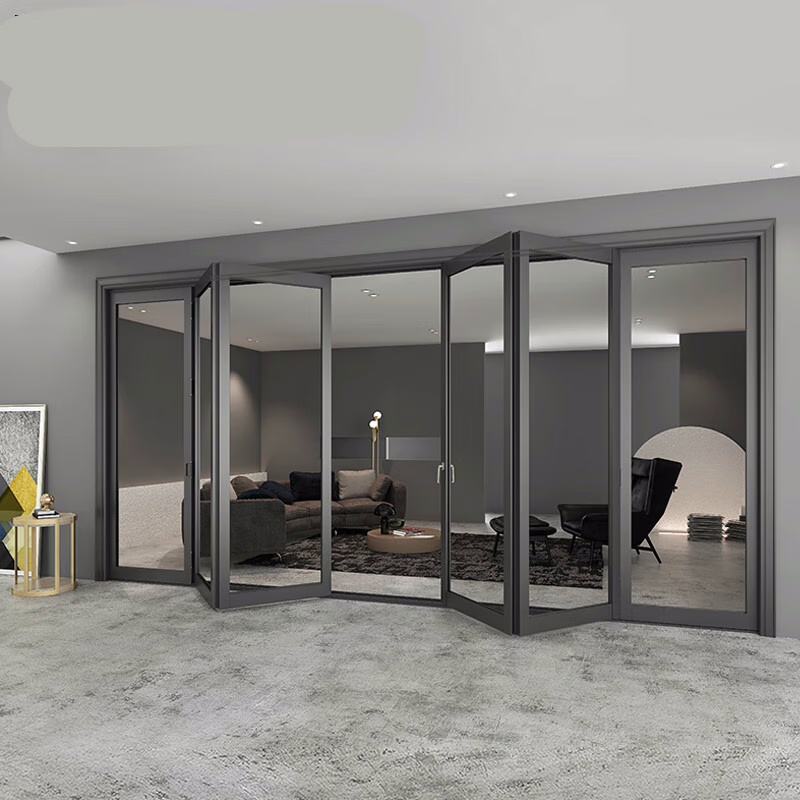 Rothnow Aluminum Door 75 Series thermal break bifold door, black finish, 2400mm wide by 2300mm high, with glass panels.