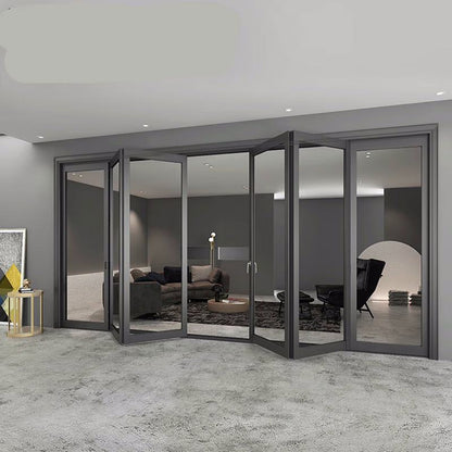 Rothnow Aluminum Door 75 Series thermal break bifold door, black finish, 2400mm wide by 2300mm high, with glass panels.
