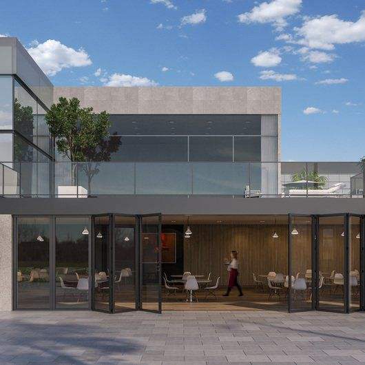 Rothnow® Aluminum Bifold Door 75 Series with black finish, 2400mm width, 2300mm height, thermal break design.