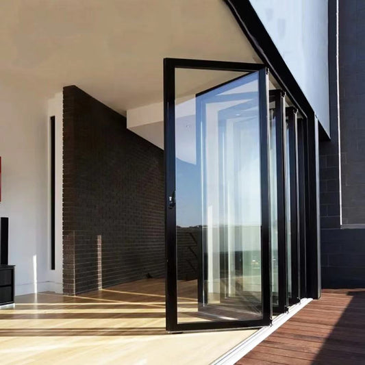 Rothnow® Aluminum Bifold Door, 75 Series Thermal Break, black finish, 2400mm wide by 2300mm high, with multiple panels