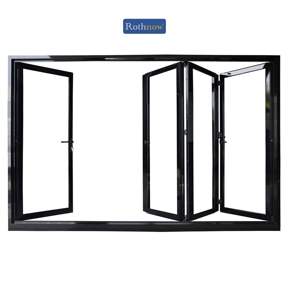 Rothnow® Aluminum Bifold Door 75 Series, waterproof, black finish, 2400mm wide by 2300mm high, durable aluminum construction.