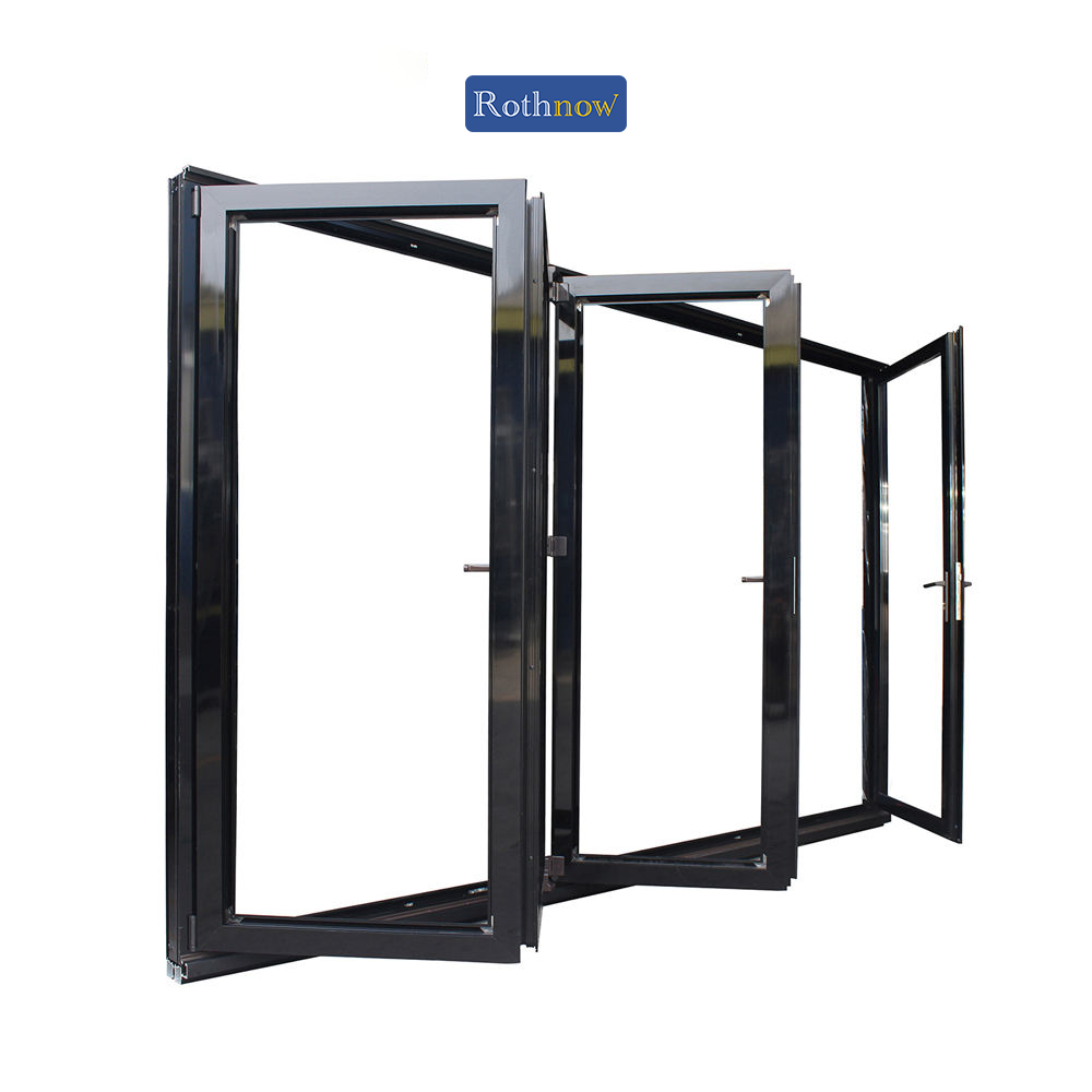 Rothnow® Aluminum Bifold Door 75 Series, waterproof black door with 2400mm width and 2300mm height, suitable for outdoor use