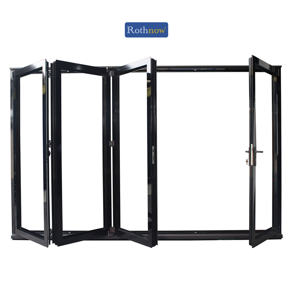Rothnow Aluminum Door 75 Series waterproof bifold door, black finish, 2400mm width and 2300mm height, with black frame details