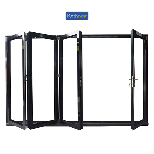 Rothnow Aluminum Door 75 Series waterproof bifold door, black finish, 2400mm width and 2300mm height, with black frame details