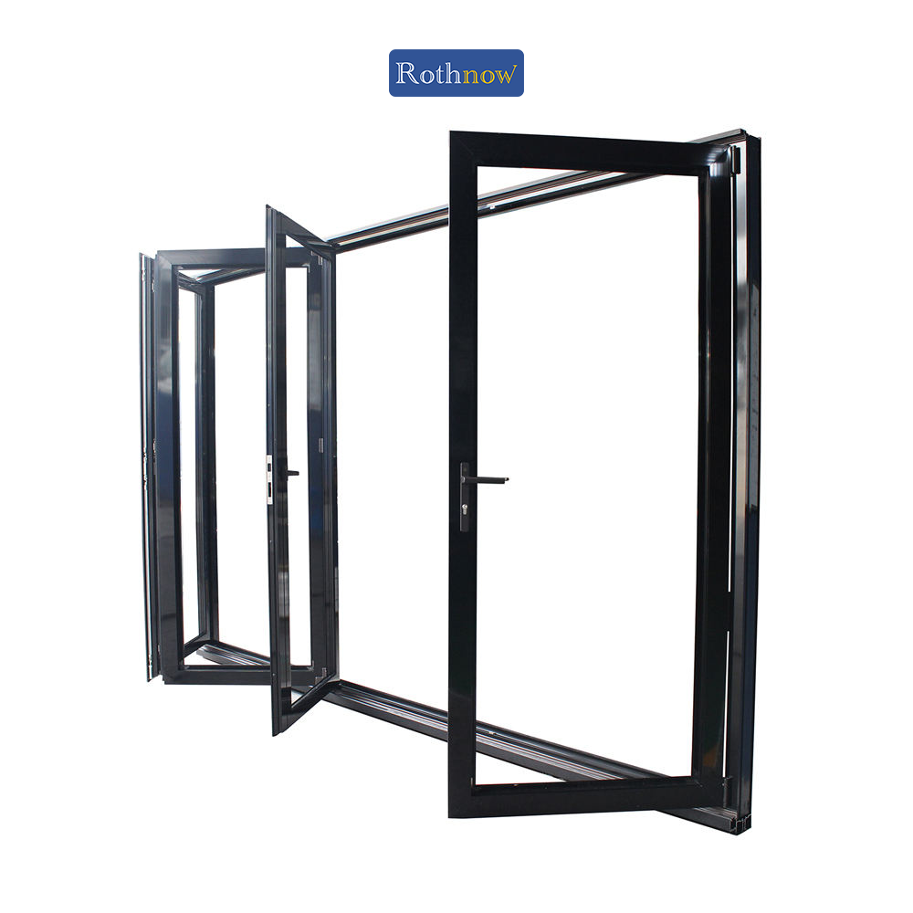 Rothnow® Aluminum Bifold Door 75 Series waterproof door, black finish, 2400mm wide x 2300mm high, modern exterior door.