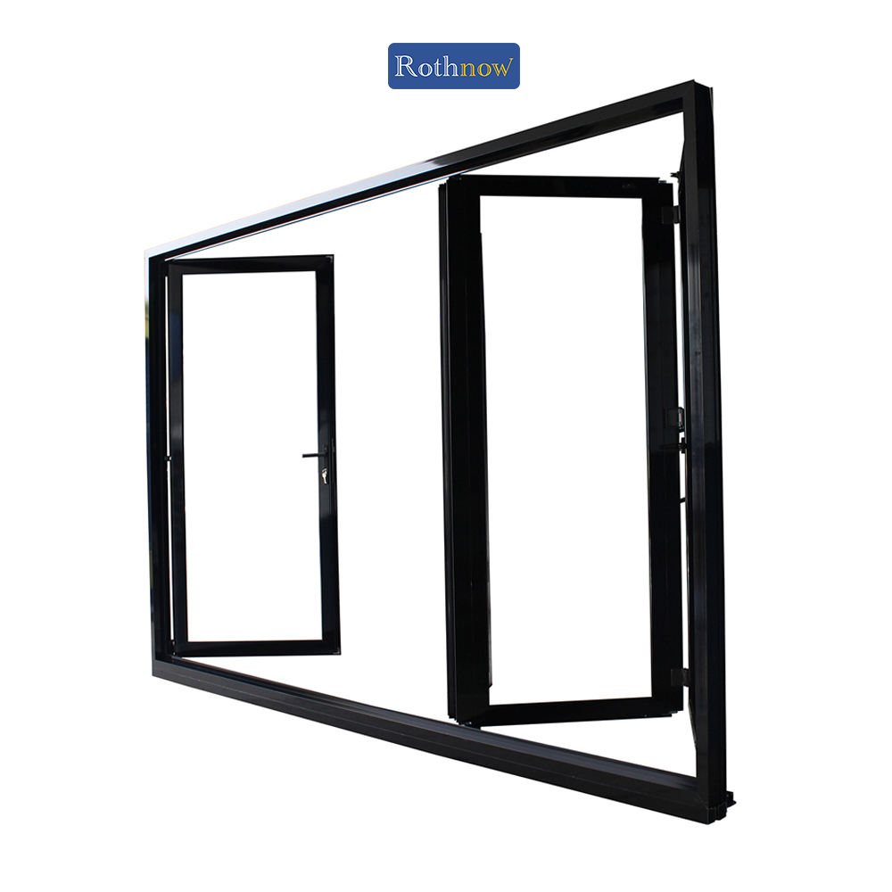 Black Rothnow aluminum 75 Series waterproof bifold door, 2400mm wide by 2300mm high, with water-resistant design.