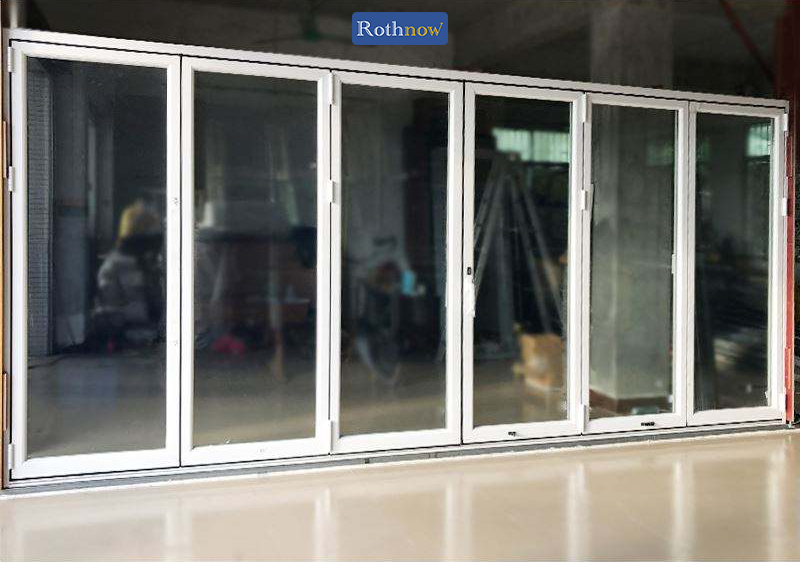Rothnow® Aluminum Door 75 Series white bifold door with black frame, 2400mm wide x 2300mm high, modern door design