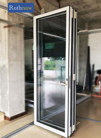Rothnow Aluminum 75 Series white bifold door, 2400mm x 2300mm, with black frame and door panels, for modern interior use.