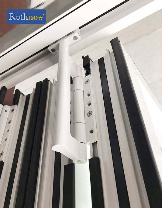 Rothnow® Aluminum 75 Series White Bifold Door, 2400mm wide x 2300mm high, with black accents, showcasing modern door design.